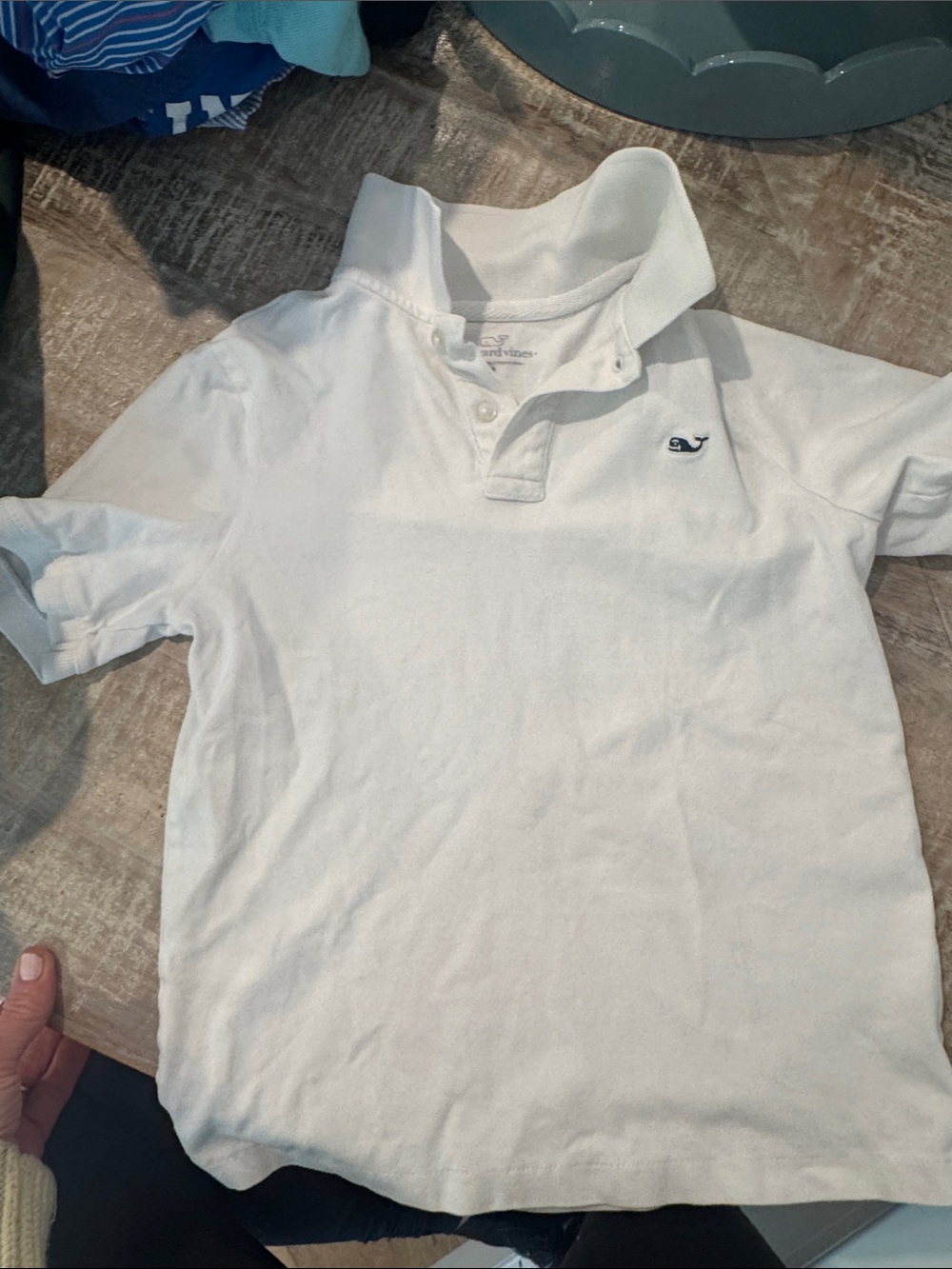 Vineyard Vines White Short-Sleeve Polo with Navy Whale Logo